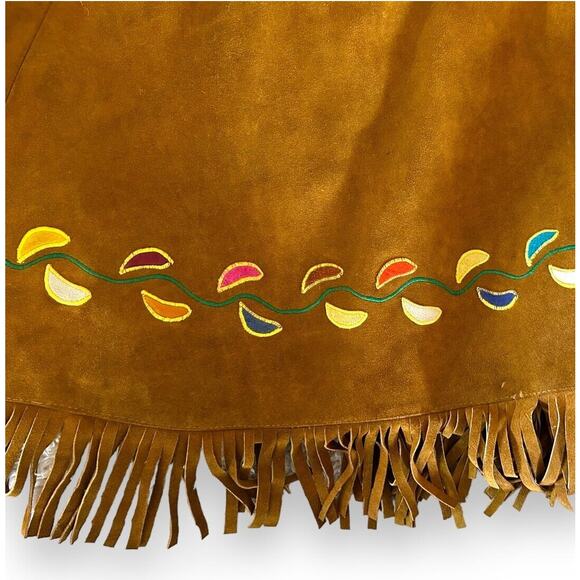 Vintage Leather Fringe Embroidered Cape Western Indian One Size Large - Picture 9 of 16